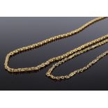 A 15ct gold fancy link chain, length 500mm, 12.3g, together with an unmarked gold rope link chain,