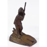 Peter Tereszczuk (1875 - 1963), patinated bronze skier, height 15cm, signed on base (missing face)