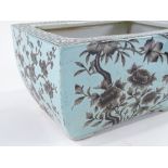A Chinese green and black glaze porcelain jardiniere of rectangular form, with painted birds and