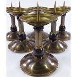 A set of 6 Art Deco patinated brass pricket candle stands, height 25cm