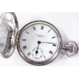 A silver-cased full Hunter side-wind Waltham pocket watch, movement no. 17787294, case no. 96252,
