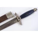 A German Third Reich NSFK dagger, with nickel plate scabbard