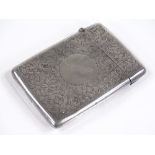 A late Victorian silver card case, engraved foliate decoration, by William Thorneywork, hallmarks
