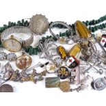 A group of various jewellery, including Continental silver lobster brooch, coin brooches etc