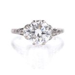 A 1.4ct solitaire diamond ring, platinum settings with pierced bridge, old-cut diamond, clarity