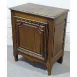 A 19th century French panelled oak side cupboard, with fielded panelled door, width 2' 6", height 3'