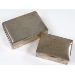 2 silver-mounted cigarette boxes, largest length 17cm