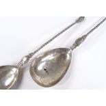 A pair of large Danish silver Apostle spoons, with twist stems and mask tips, Assay Master Simon