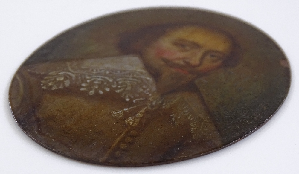 A 17th / 18th century miniature oil on copper, head and shoulders portrait of a gentleman wearing - Image 2 of 3