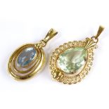 2 9ct gold stone set pendants, largest height 35.8mm, 9.2g total