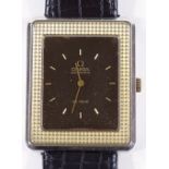 An Omega De Ville Rectangular Automatic wristwatch, stainless steel and gold plated case, 24 jewel