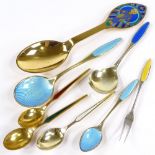 Various Danish silver and coloured enamel spoons and forks (8)