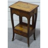 A 19th century Continental kingwood 2-tier dressing table, with marquetry decorated top, a lift-up