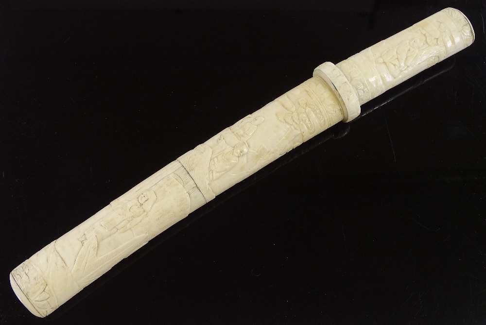 A Japanese early 20th century dagger, carved bone handle and scabbard, overall length 36cm - Image 3 of 3