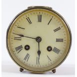 A 19th century brass drum-cased mantel clock, with 8-day striking movement and enamel dial, case