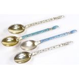 A set of 4 Norwegian silver and enamel teaspoons, by J Tostrup, length 9cm