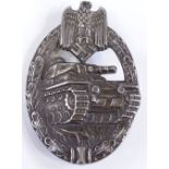 A German Second War Period Panzer tank badge, with maker's marks, height 6cm