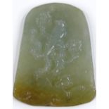 A Chinese relief carved jadeite plaque, height 4.8cm