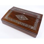 A 19th century rosewood and mother-of-pearl marquetry inlaid writing slope, with recessed brass