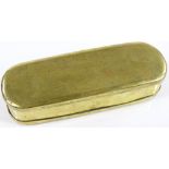 An Antique engraved brass tobacco box, inscribed de Stad, length 17cm