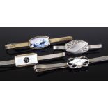 3 Continental silver and enamel panel tie clips, together with another Continental silver small