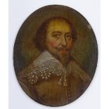 A 17th / 18th century miniature oil on copper, head and shoulders portrait of a gentleman wearing
