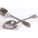 A pair of George III silver Fiddle pattern dessert spoons, hallmarks London 1812, length 22cm, 4.2oz
