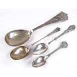 A large Danish silver serving spoon, by Matthiasen, together with 3 other Danish silver spoons (