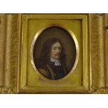 A 17th /18th century miniature oil painting on copper, head and shoulders portrait of a gentleman,