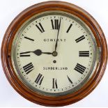 A 19th century mahogany cased 8-day dial wall clock, painted dial signed Gowland of Sunderland, case