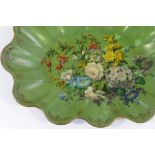 A Victorian papier mache bowl, with hand painted floral decoration, length 35cm