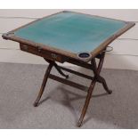 A Victorian mahogany Campaign games table, with nickel plate counter wells, and 2 drawers, width