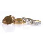 2 18ct gold diamond rings, 5.2g together with 2 9ct gold rings, 7g (4)