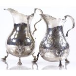 2 Victorian silver cream jugs, of bulbous form, largest height 11cm, 5oz total