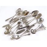 Various silver teaspoons, sauce spoons etc, 12.1oz total
