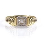 An Austrian 14ct gold solitaire diamond ring, diamond approx 0.2ct, with ribbed shoulders and