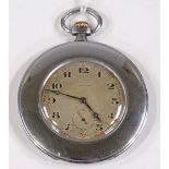 A Vintage slim Longines open-face top-wind dress pocket watch, stainless steel case with