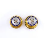 A pair of Goldsmiths & Silversmiths 18ct gold blue enamel and mother-of-pearl button dress studs,