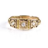 A Victorian 18ct gold 3-stone diamond panel ring, hallmarks Birmingham 1897, setting height 6.5mm,