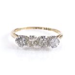 An 18ct gold 4-stone diamond ring, total diamond content approx 0.6ct, setting height 4.3mm, size O,