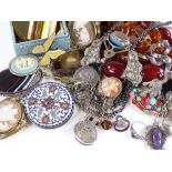 A group of various costume and silver jewellery, including banded agate brooches, cameo brooch etc