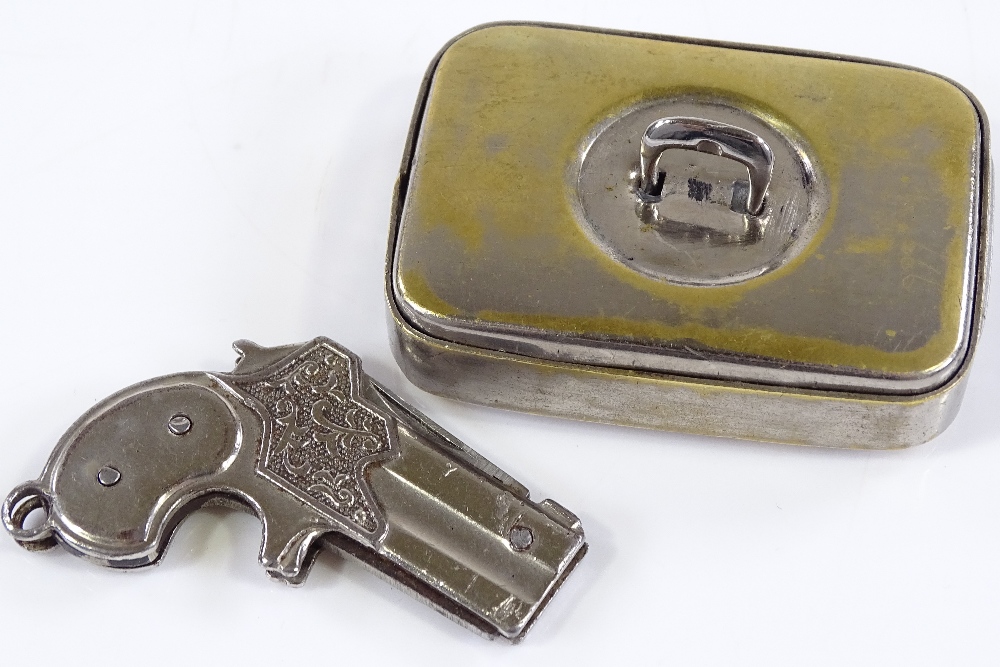 A miniature novelty pistol design penknife, length 4cm, together with a nickel plate Vesta case (2) - Image 2 of 3