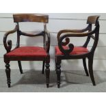 A pair of William IV mahogany elbow chairs