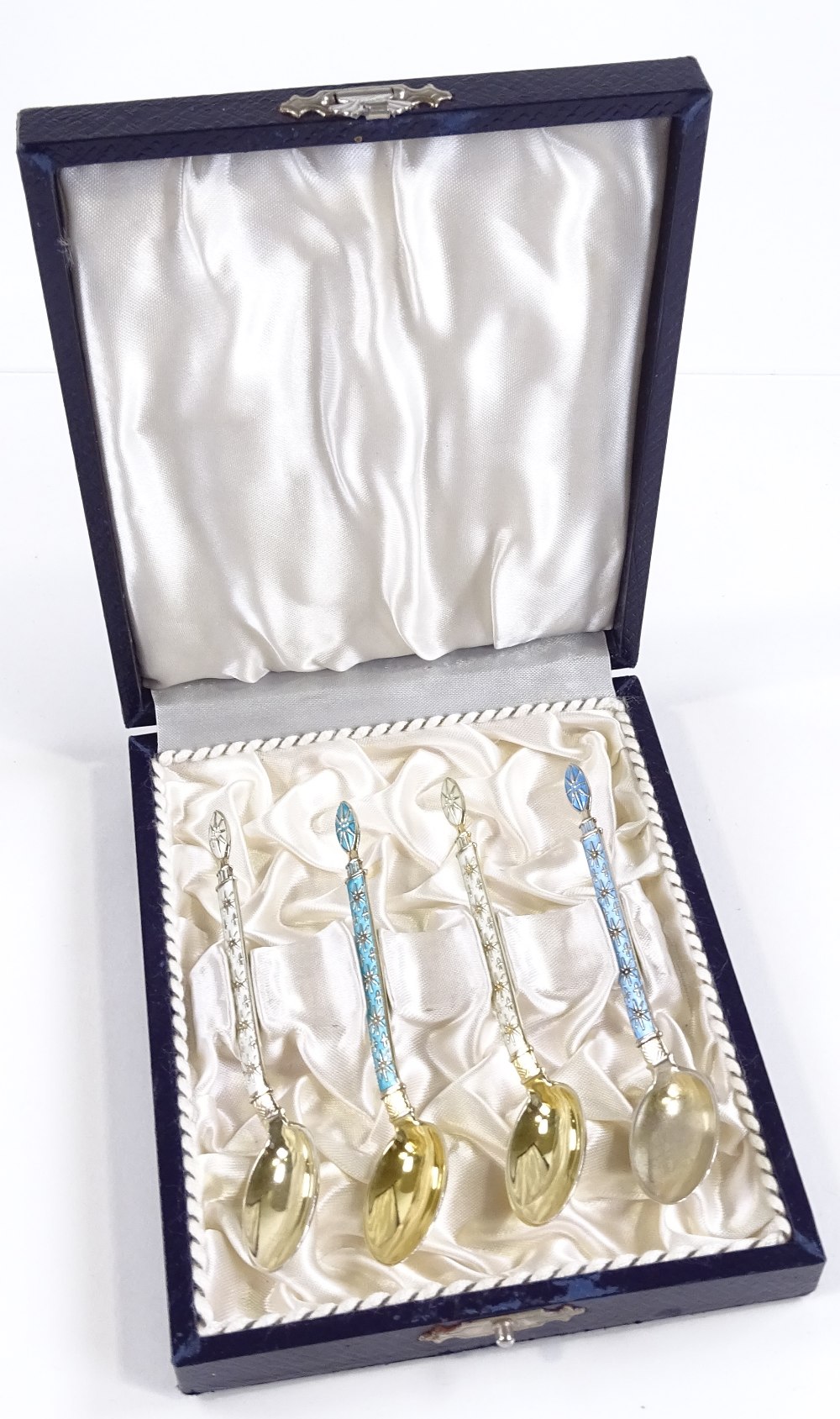 A set of 4 Norwegian silver and enamel teaspoons, by J Tostrup, length 9cm - Image 3 of 3