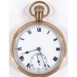 A 9ct gold open-face top-wind pocket watch, 15 jewel movement with subsidiary seconds dial,