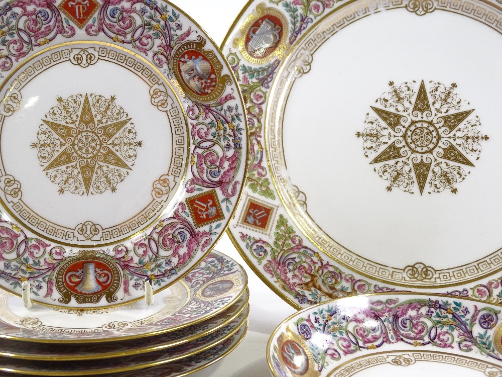 A set of Sevres porcelain plates and dishes, inscribed Chateau de F Bleau (9)