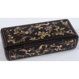 A 19th century tortoiseshell snuffbox, with inlaid gold and silver floral decoration, length 6.5cm