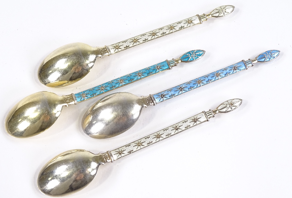 A set of 4 Norwegian silver and enamel teaspoons, by J Tostrup, length 9cm - Image 2 of 3