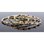 3 9ct gold bangles, internal diameters 63mm, 12.41g