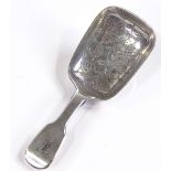 A William IV silver Fiddle pattern caddy spoon, with bright-cut acorn design bowl, by Robert Hennell